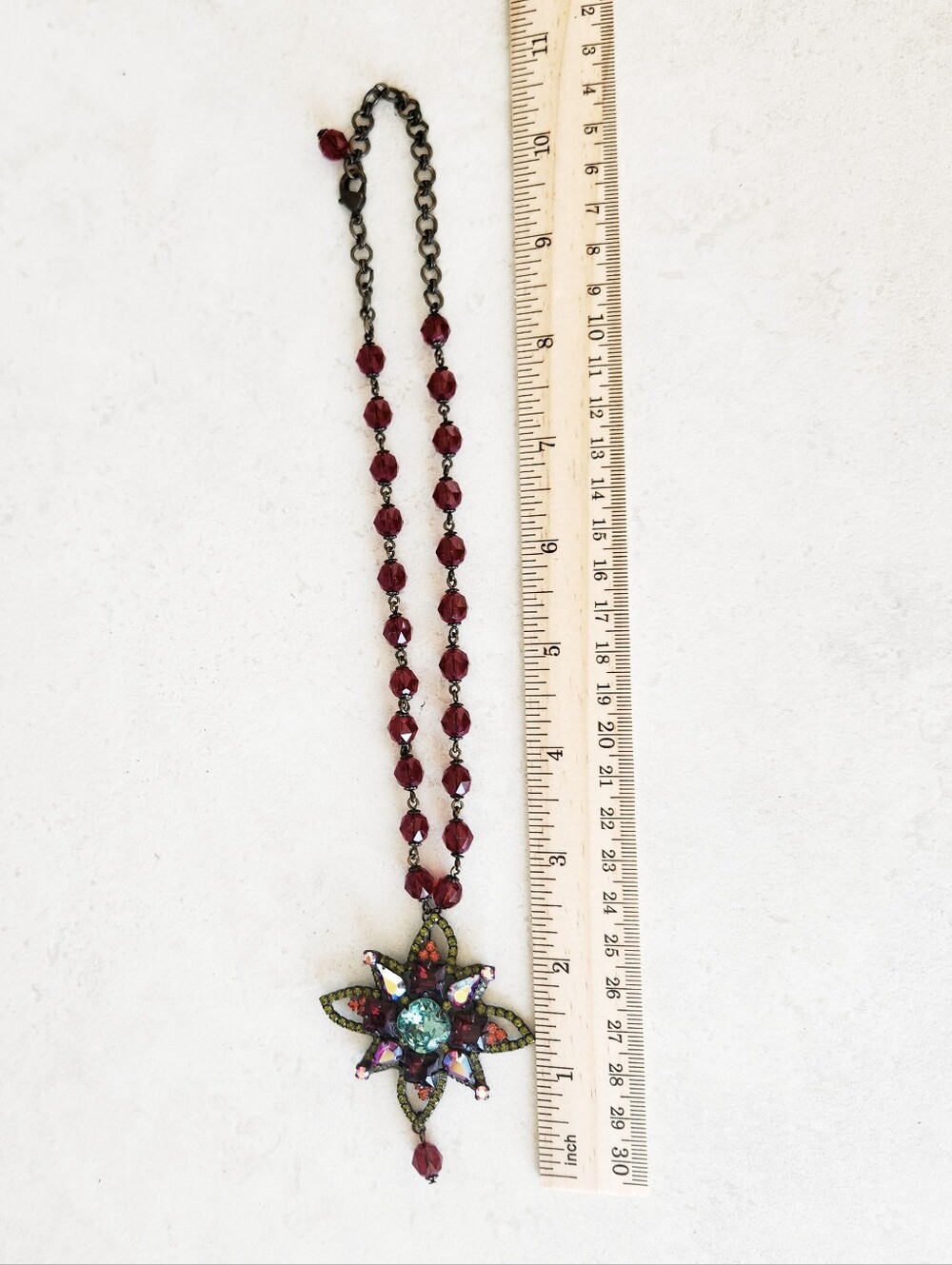 Sorrelli Signed Floral Shaped Crystal Pendant Beaded Necklace Red Blue AB Stones - Picture 8 of 9